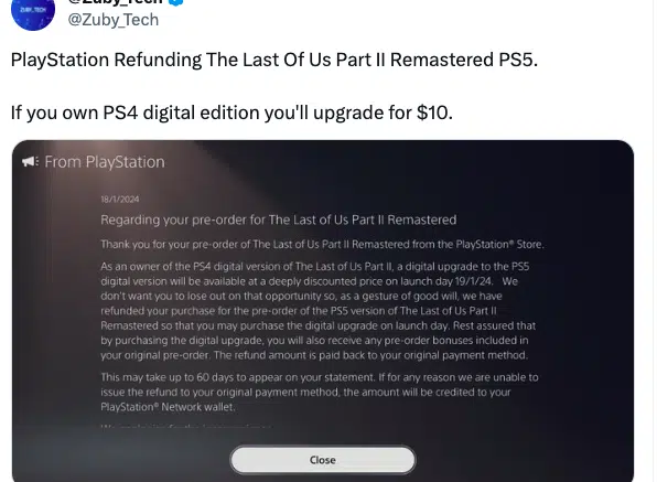 Sony Reportedly Refunding The Last of Us 2 PS4 Digital Owners Who Bought PS5 Version Full Price